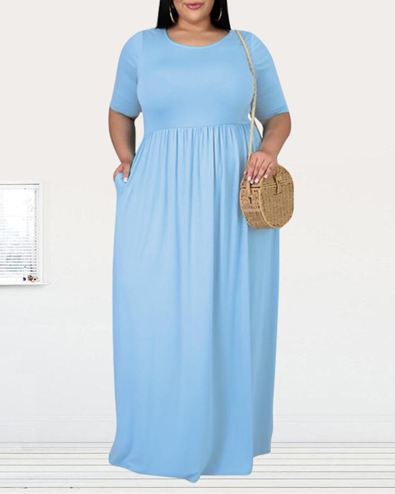 

Plus Size Short Sleeve Ruched Design Maxi Dress, Blue