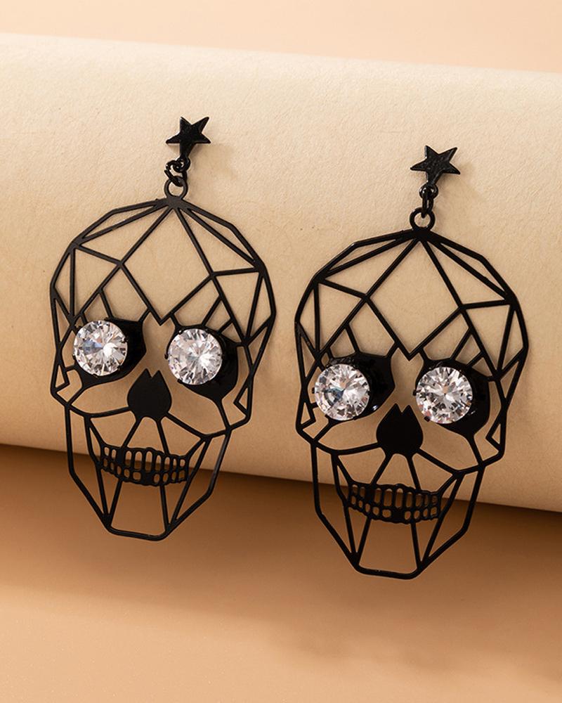 

1Pair Halloween Punk Rhinestone Skull Shaped Drop Earrings, Black