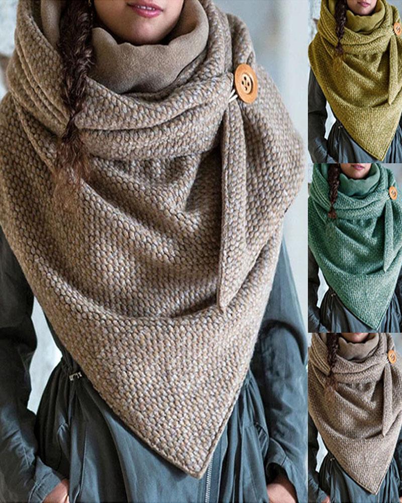 

Plain Button Design Warm Scarf, Green