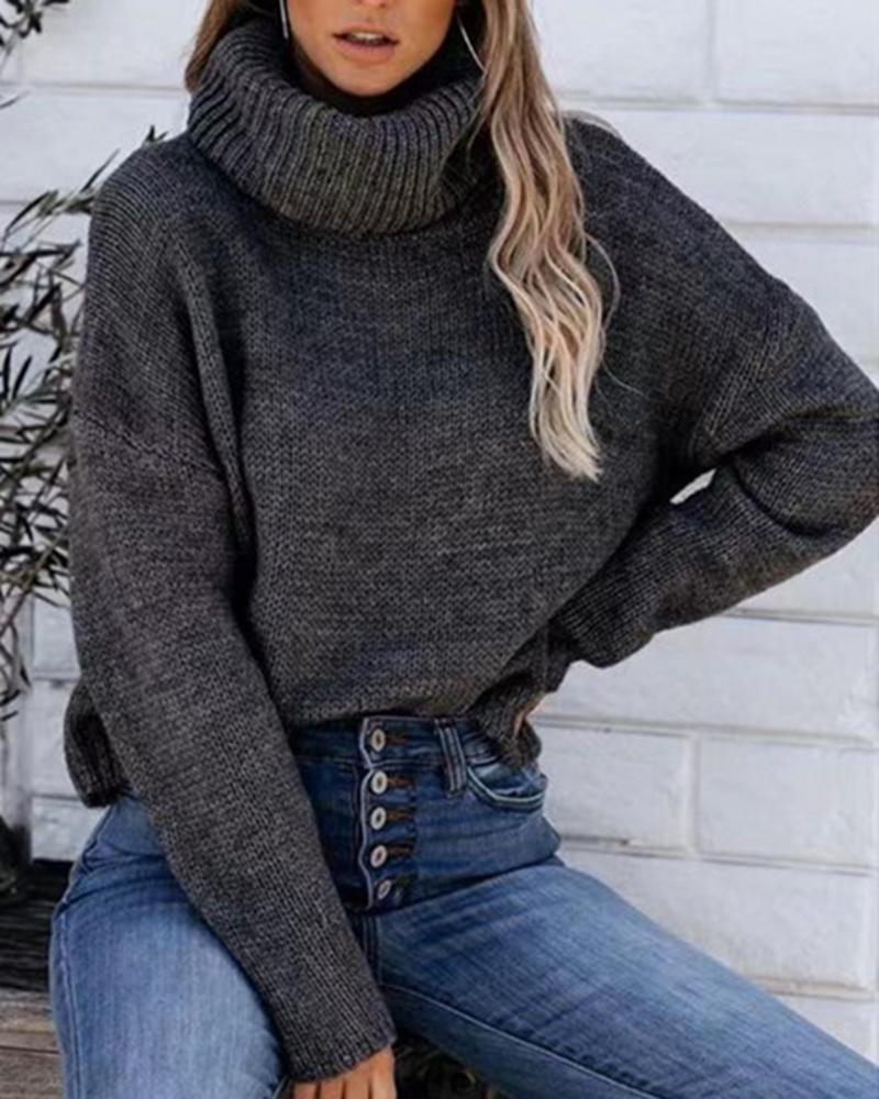 

High Neck Long Sleeve Backless Knit Sweater, Dark grey