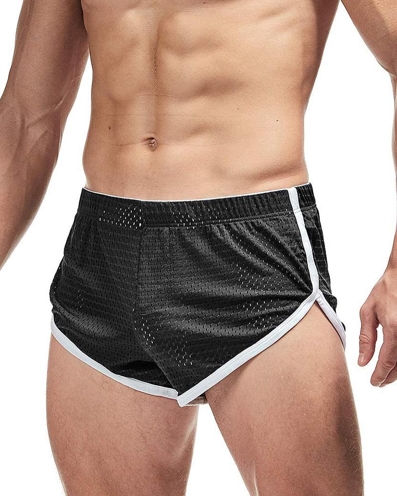 

Solid Color Patchwork Slit Briefs Shorts, Black