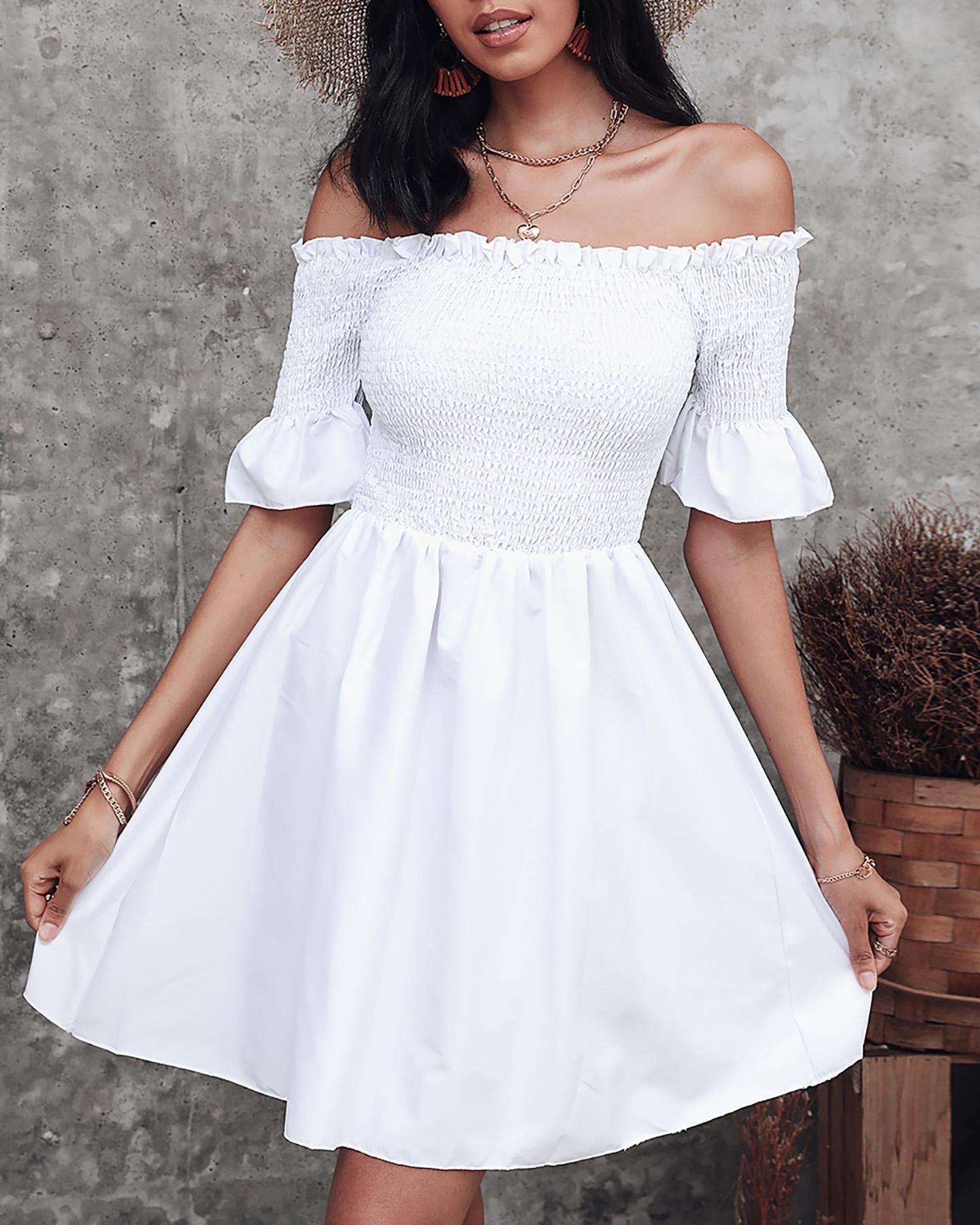

Off Shoulder Tube Mini Dress, White