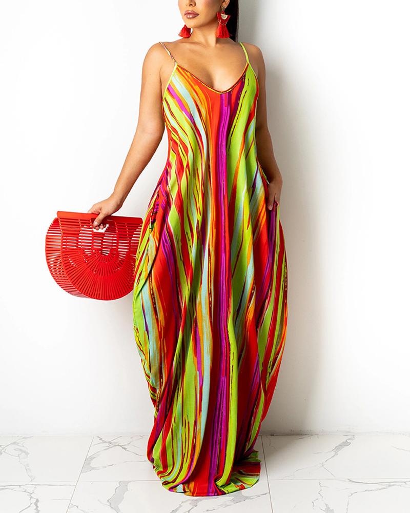 

Tie Dye Print Spaghetti Strap Maxi Dress, Red