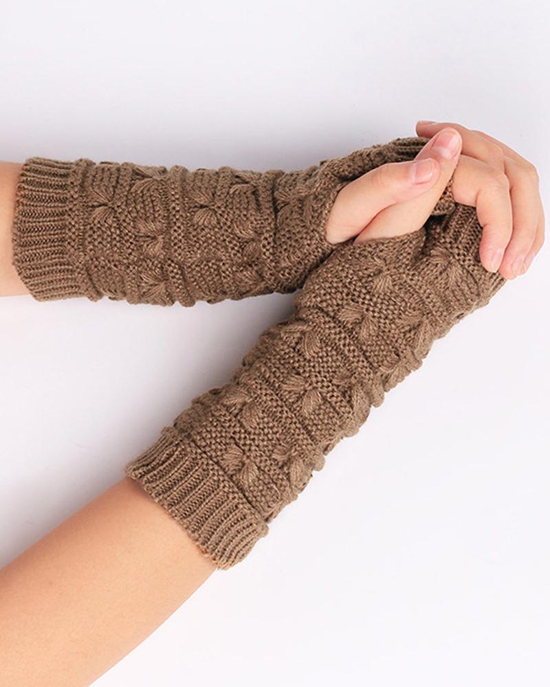 

1Pair Knit Fingerless Gloves, Khaki