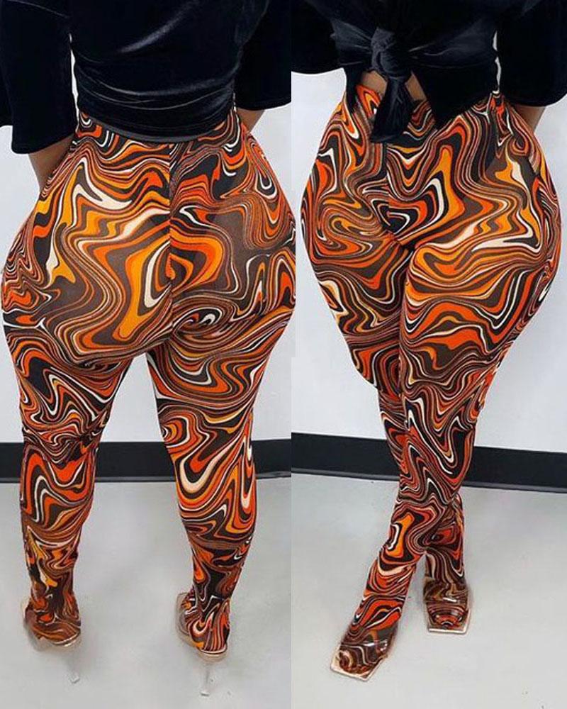 

Marble Print Sheer Mesh Skinny Pants, Orange
