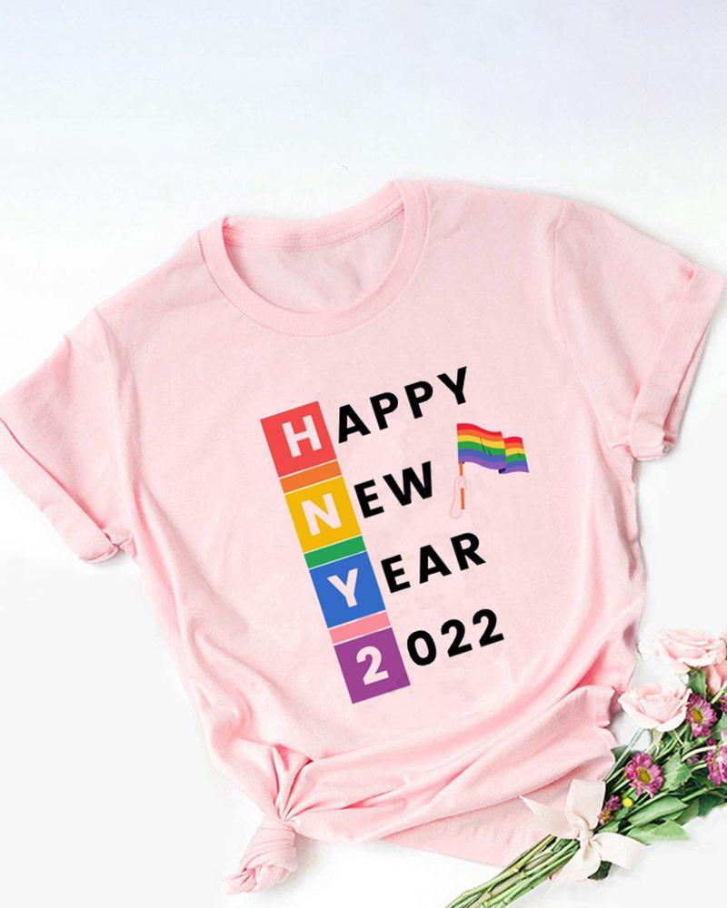 

Short Sleeve Letter Print O-Neck T-shirt, Style2