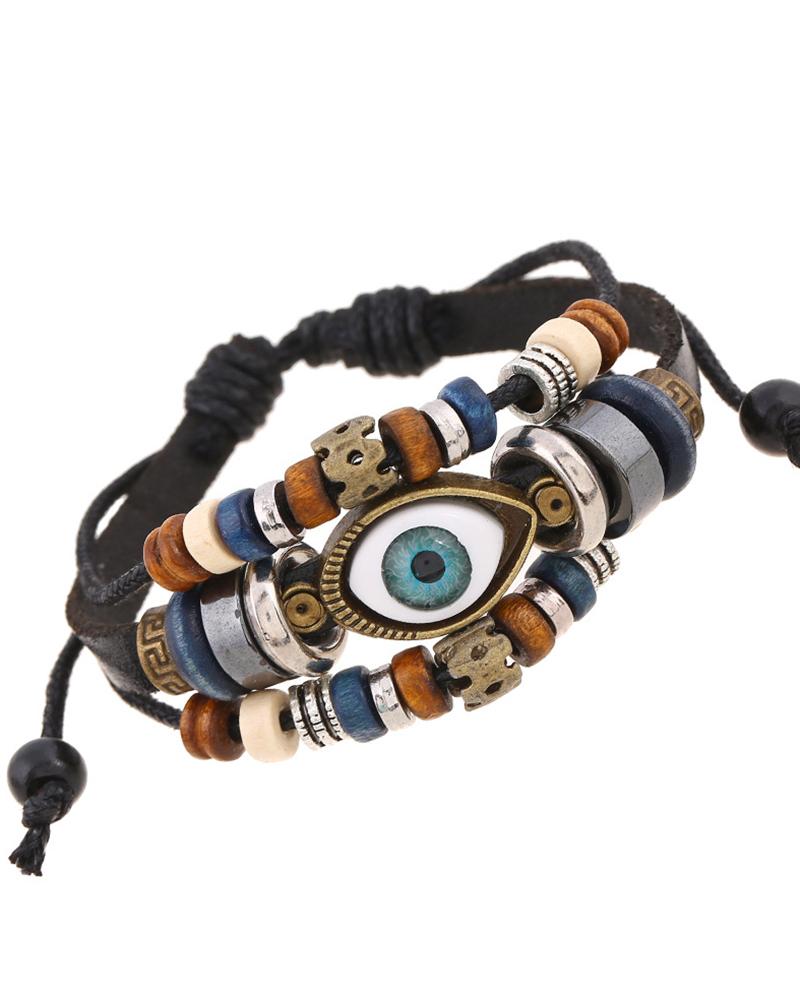 

1pc Bohemian Multi-layer Blue Eye Beaded Bracelet, Black