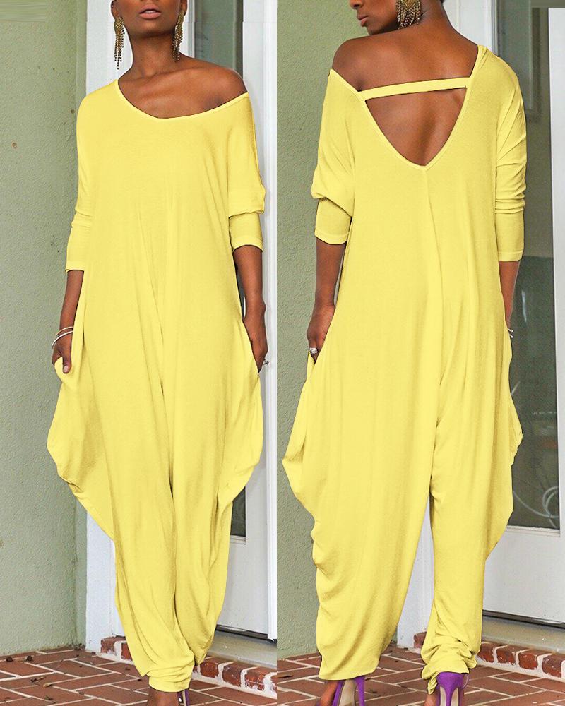 

Long Sleeve V-Neck Harem Jumpsuit, Yellow