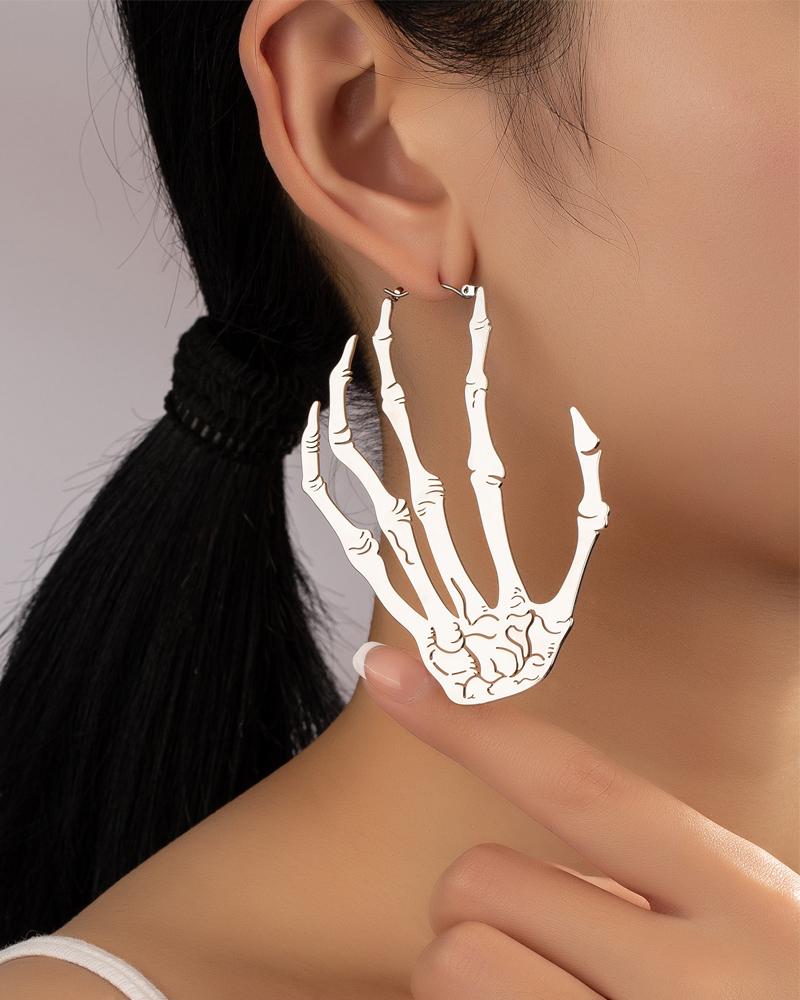 

1Pair Halloween Goth Skeleton Hand Design Earrings, White