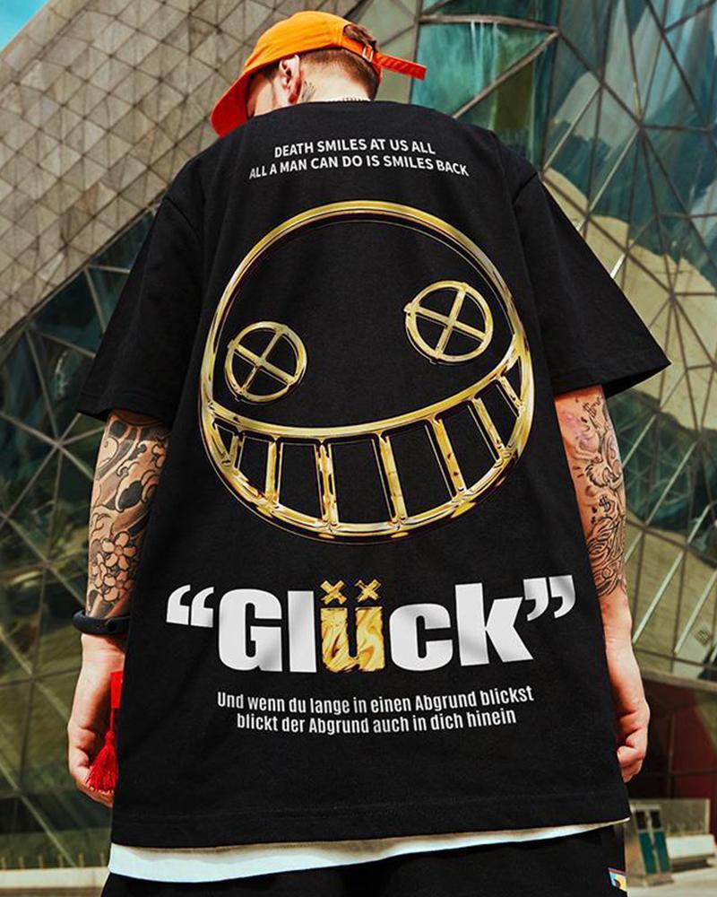 

Devil Patterns Print Short Sleeve Loose T-shirts, Black