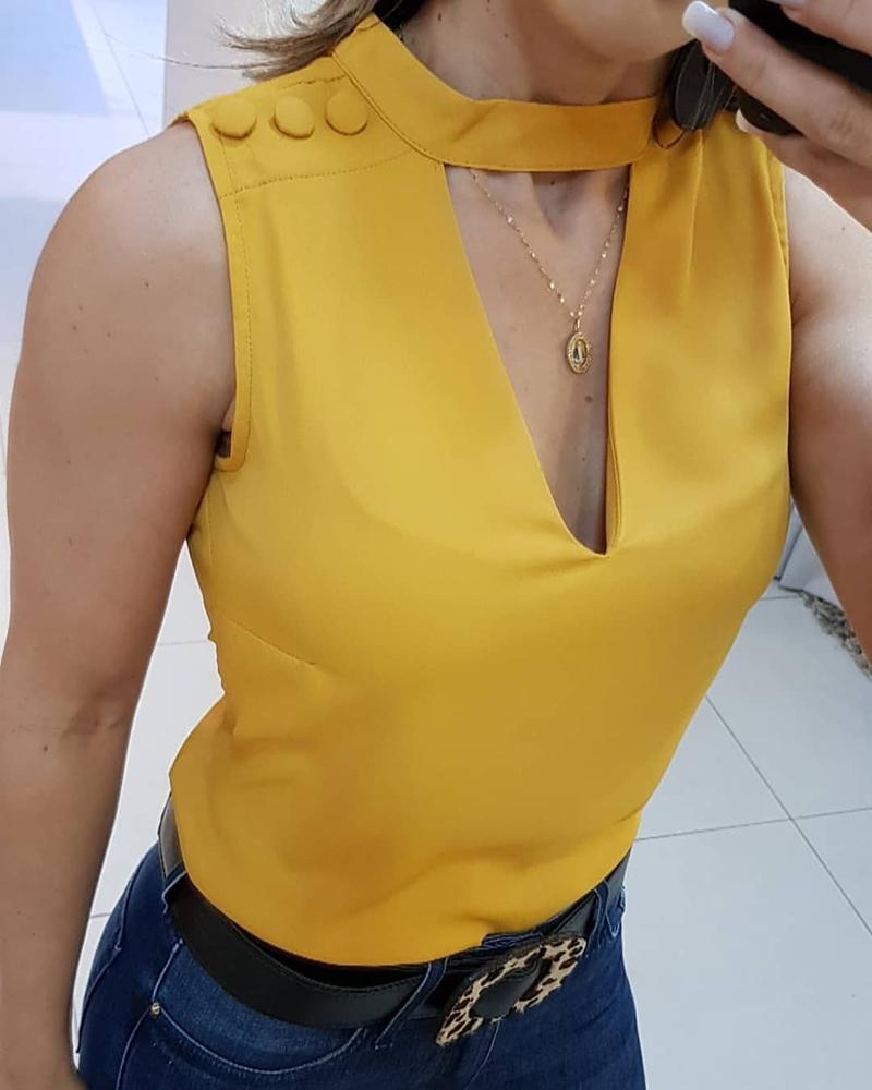 

Cutout O Neck Sleeveless Tank, Yellow