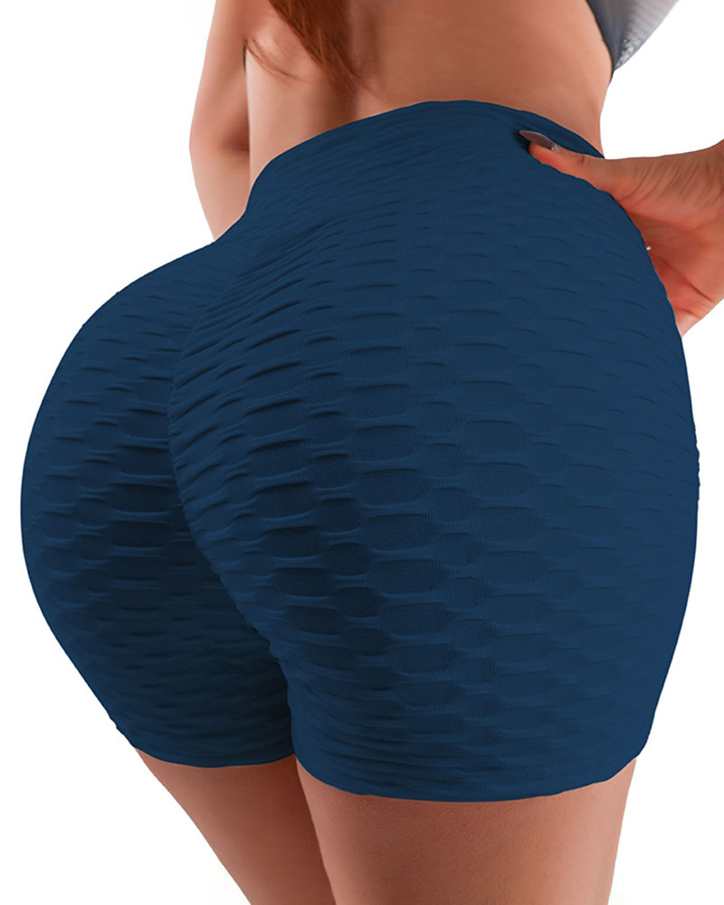 

Textured High Waist Scrunch Butt Active Shorts, Purplish blue