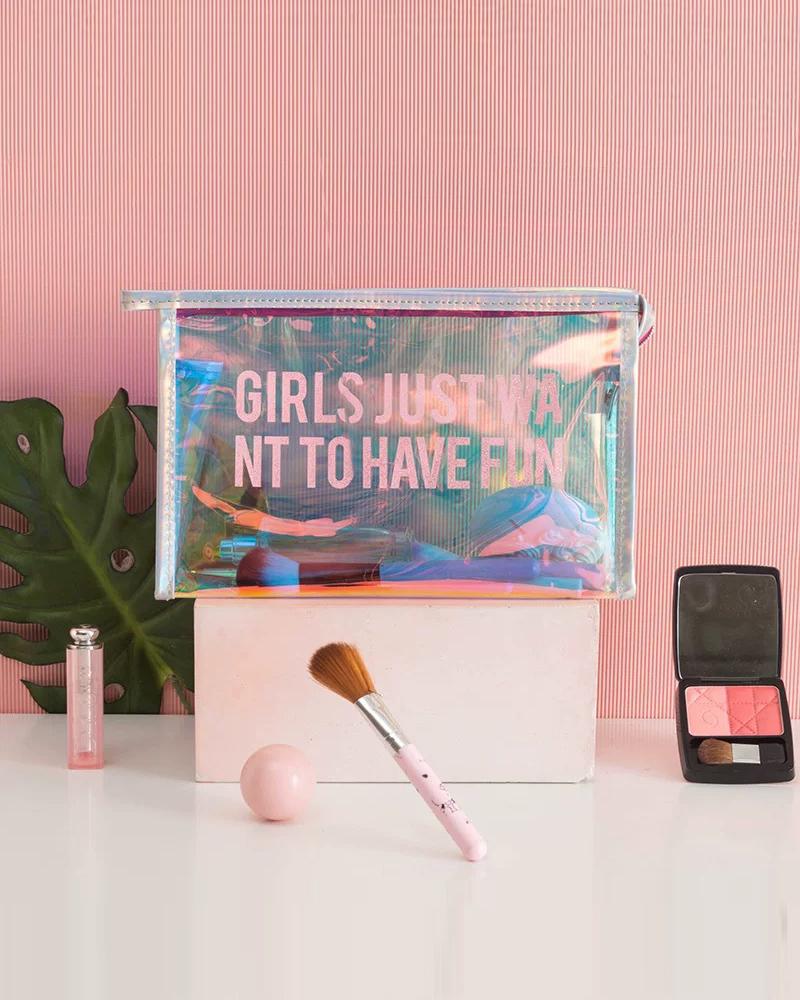 

Holographic Makeup Bag Cosmetic Travel Bag Portable Waterproof Iridescent Pouch Makeup Organizer, Pink