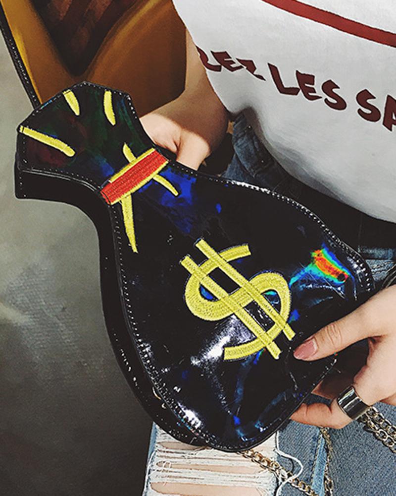 

Holographic Embroidery Vintage Crossbody Bag, Black