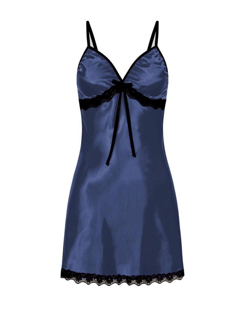 

Spaghetti Strap Contrast Lace Nightdress, Blue