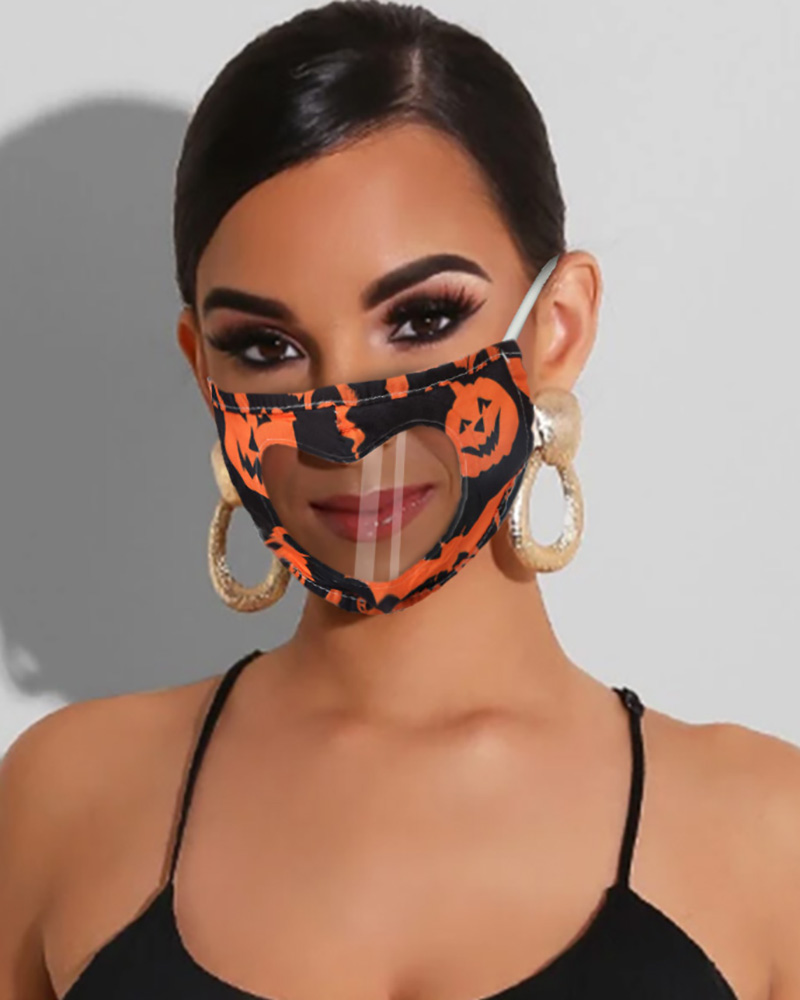 

Halloween Themed Happy Ghost Print Visible Face Mask, Style1