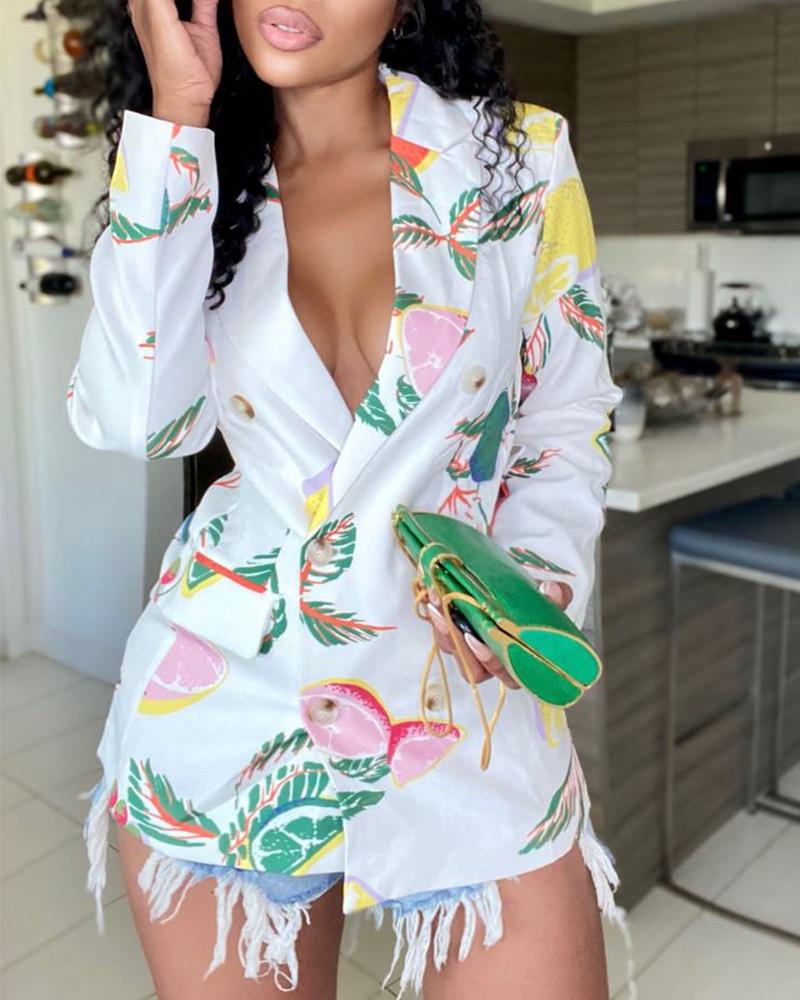 

Fruit Print Long Sleeve Buttoned Blazer Dress, Multicolor