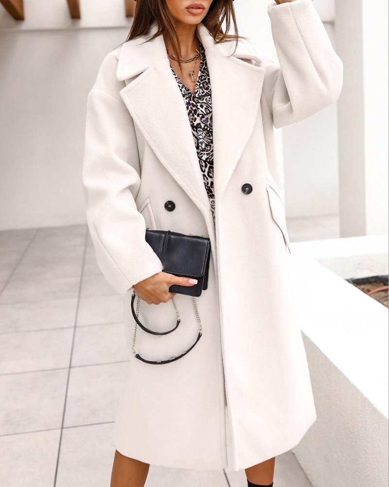 

Long Sleeve Pocket Decor Double Breasted Coat, White