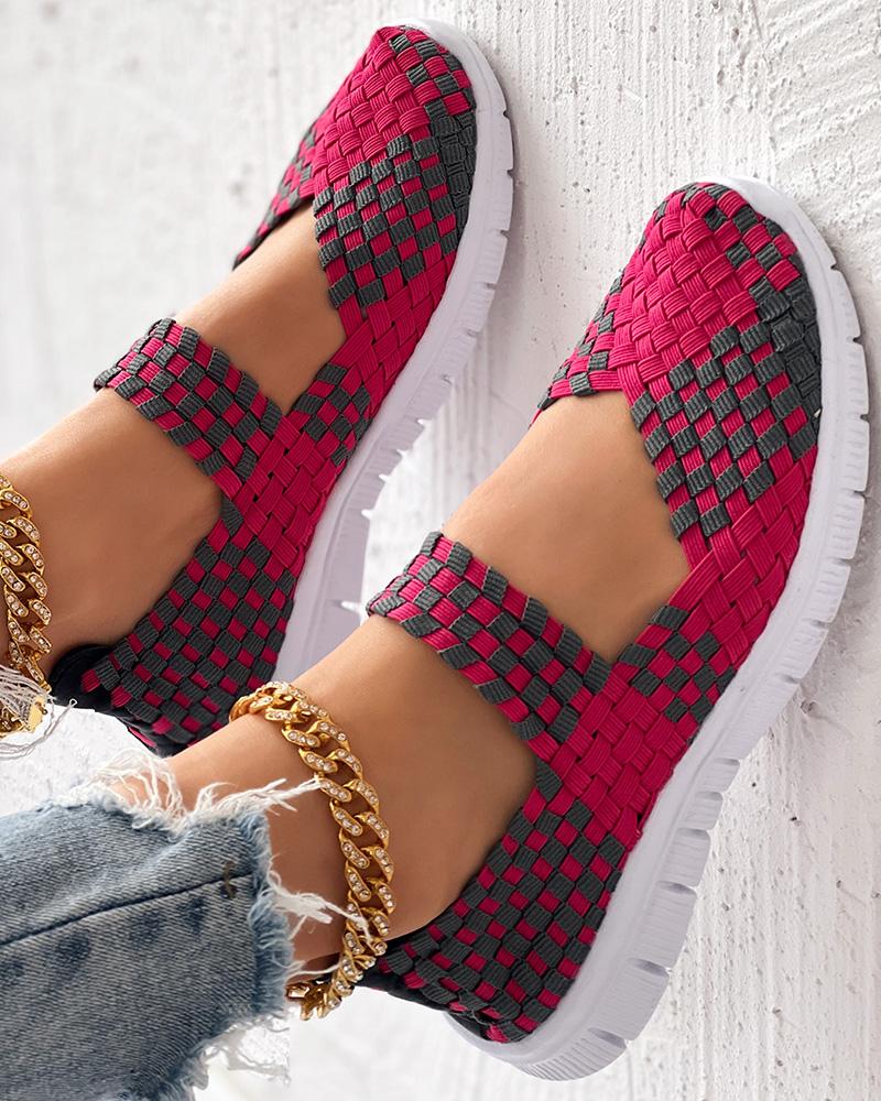 

Colorblock Braided Vintage Slip-on, Hot pink
