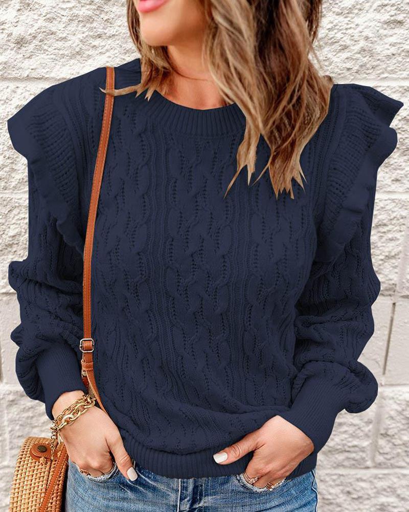

Long Sleeve Cable Knit Sweater, Purplish blue