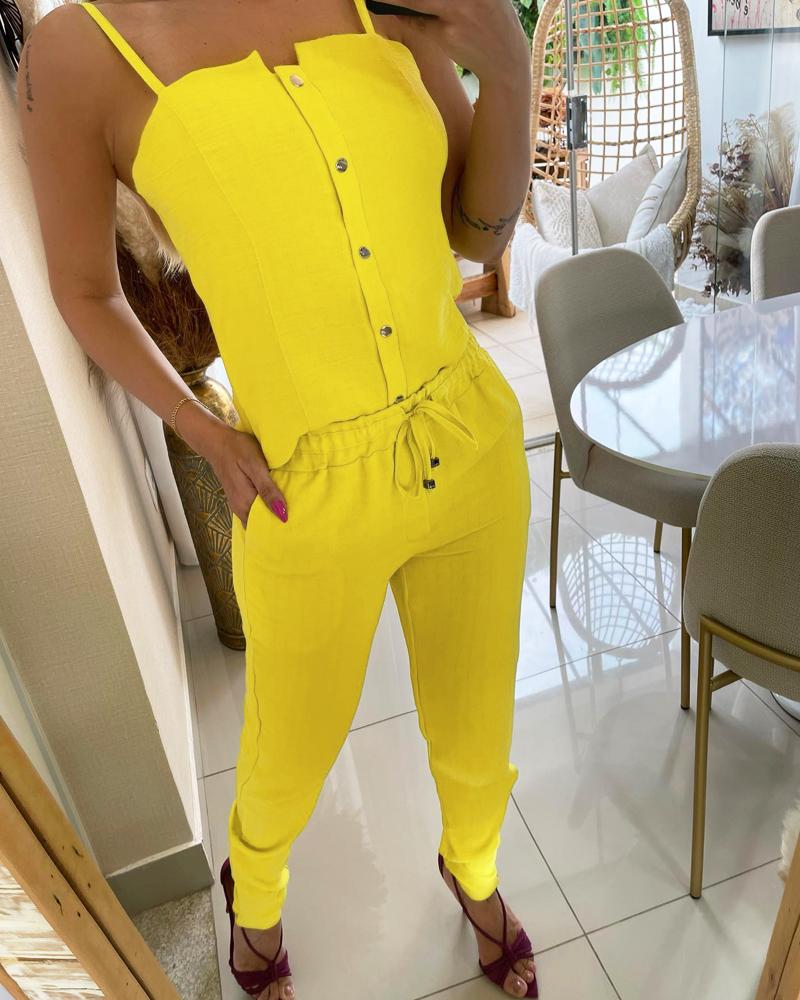 

Buttoned Cami Top & Drawstring Pants Set, Yellow