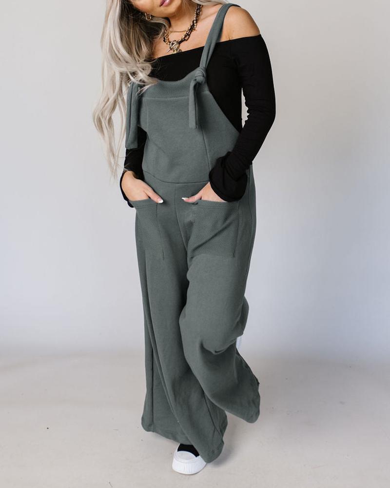 

Contrast Paneled Wide Leg Suspender Jumpsuit, Dark grey