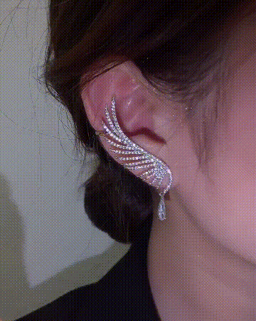 

Angel Feather Rhinestone Decor Ear Climber, Silver