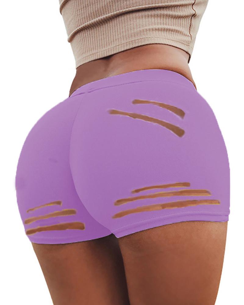 

High Waist Cutout Tummy Control Booty Yoga Shorts, Purple