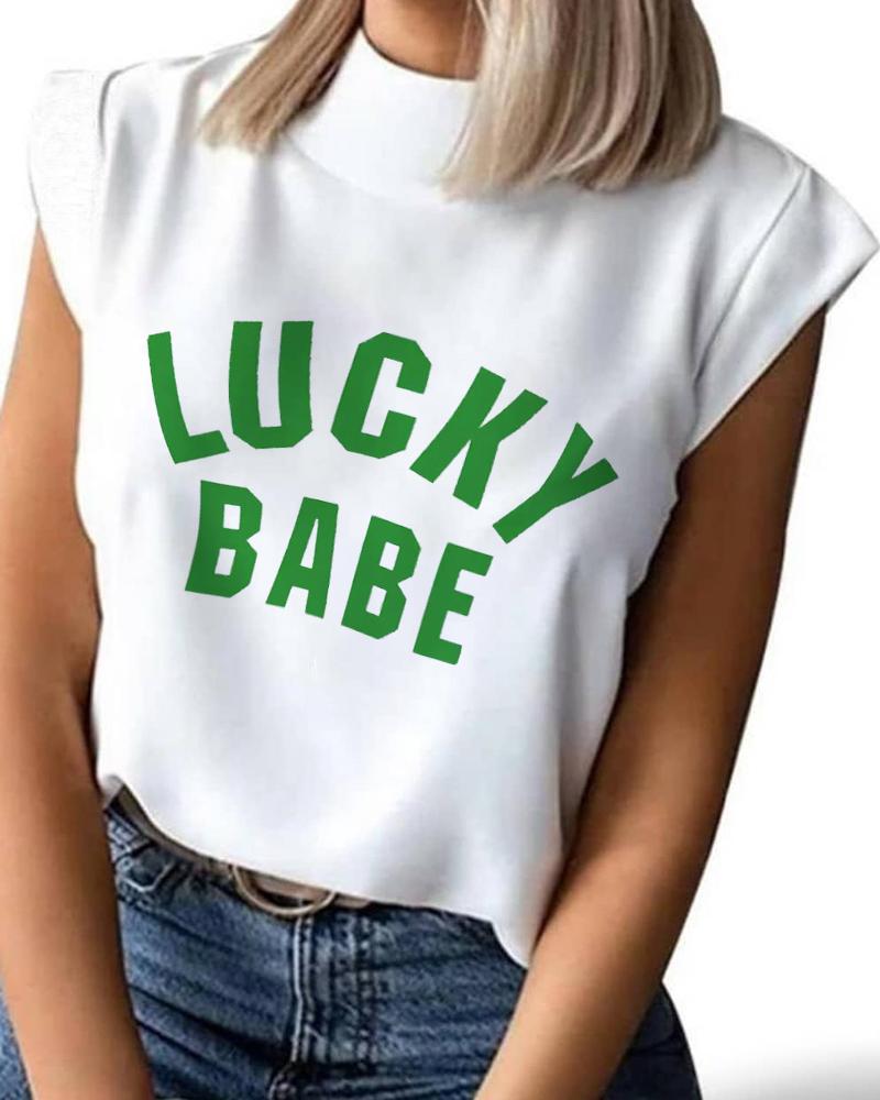 

Lucky Babe Print Casual T-shirt, White