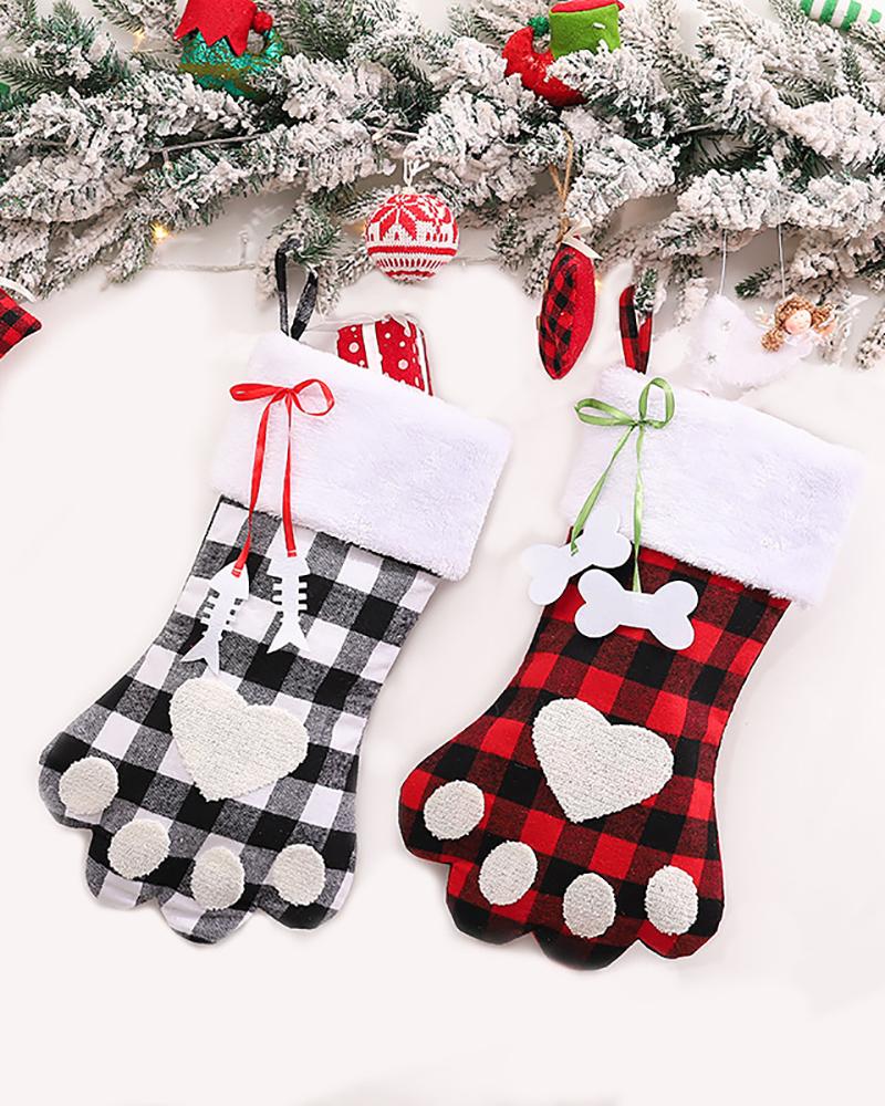 

Black And White Socks With Christmas Paws Pendant For Christmas Tree, Red