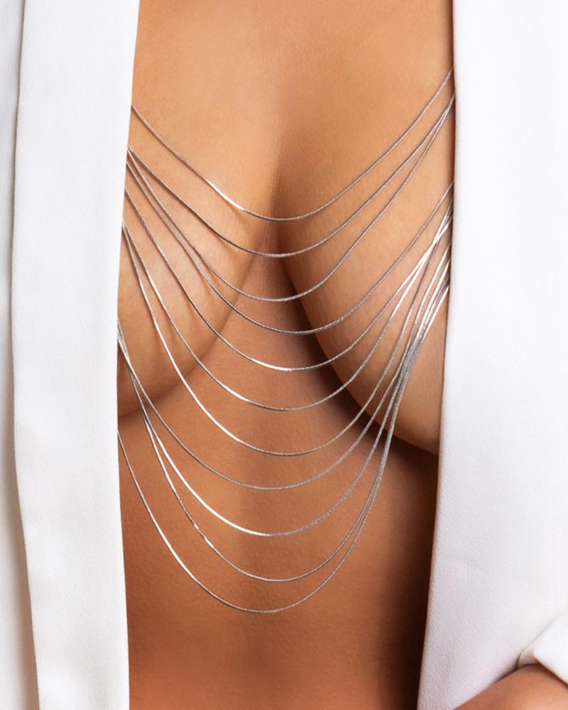 

1pc Multi-layer Tassel Shoulder Body Chain, Silver