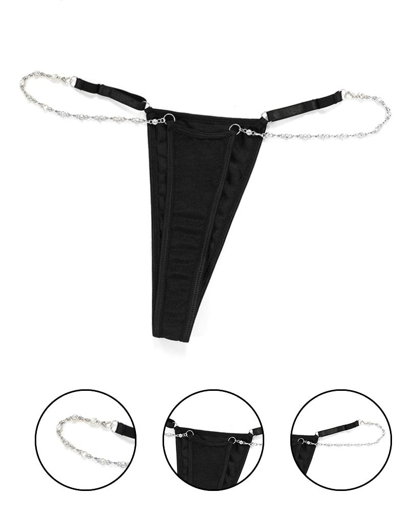 

Rhinestone Chain Decor Thong Panty, Black