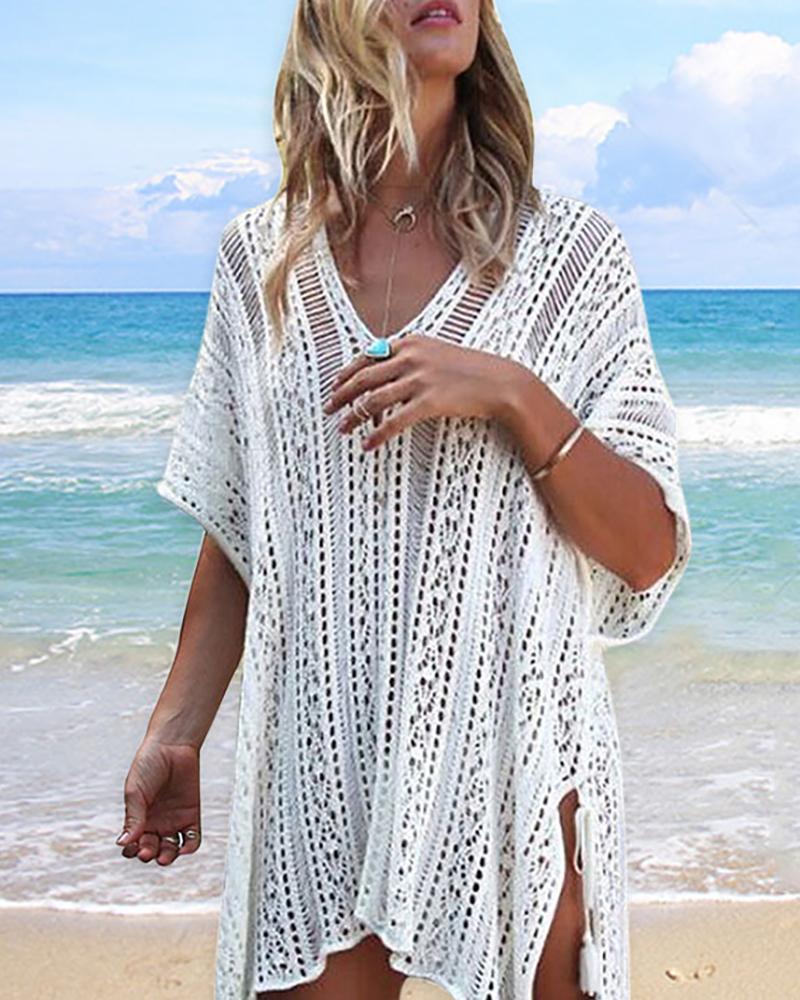 

Women's Summer Hollow Out Swimsuit Bikini Beach Swimwear Cover up, White