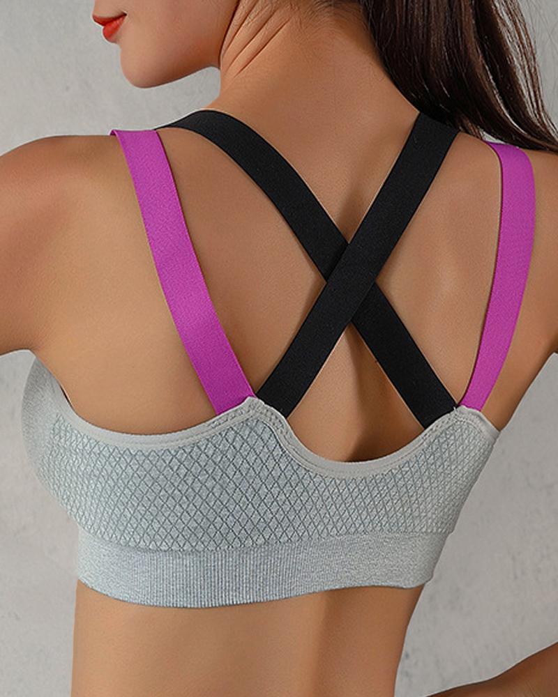 

Crisscross Contrast Binding Sports Bra, Gray