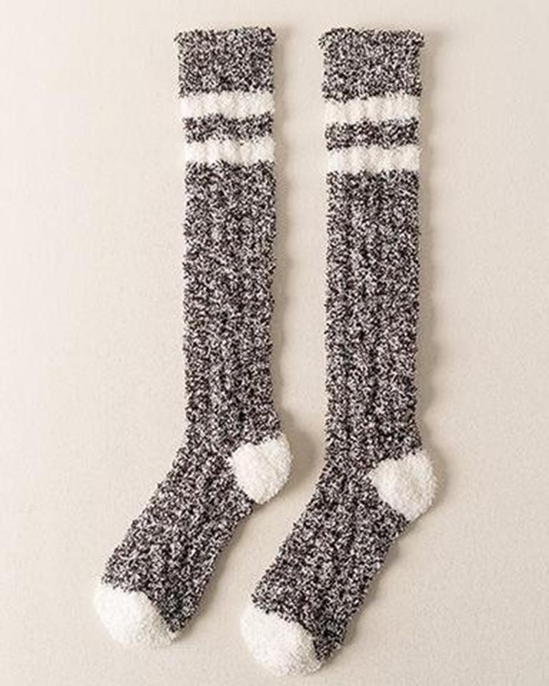 

1Pair Striped Contrast Paneled Fuzzy Thermal Socks, Style1