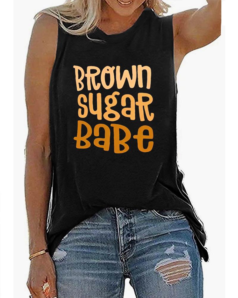 

Brown Sugar Babe Print Tank Top, Black