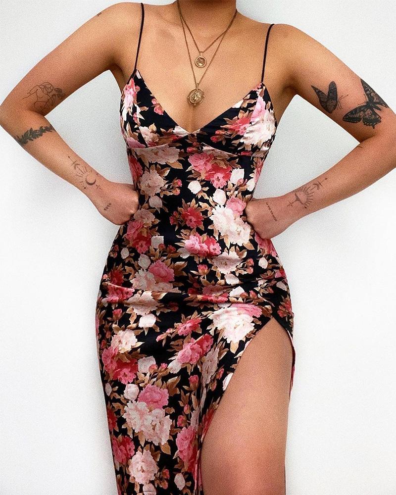 

Floral Print Split Thigh Cami Dress, Multicolor