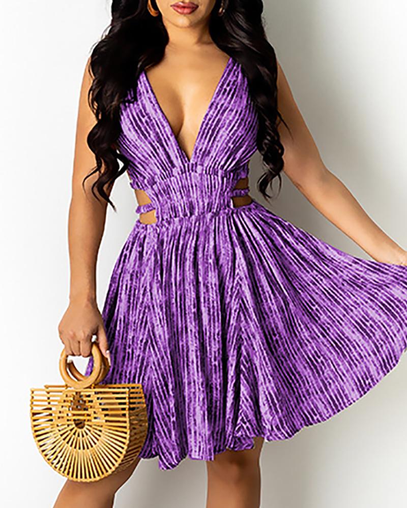 

Colorblock Cutout Waist Sleeveless Casual Dress, Purple