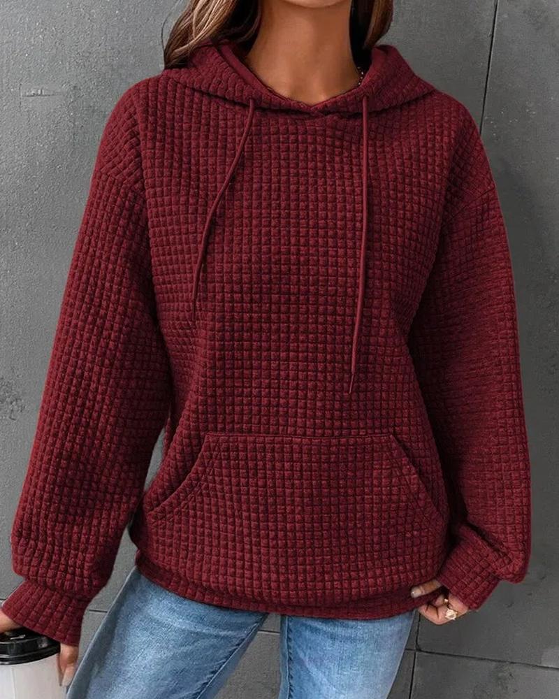 

Pocket Design Textured Hooded Sweatshirt, Wine red