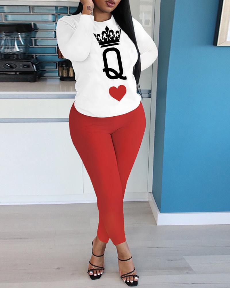 

Poker Print Long Sleeve Top & Pants Set, Red