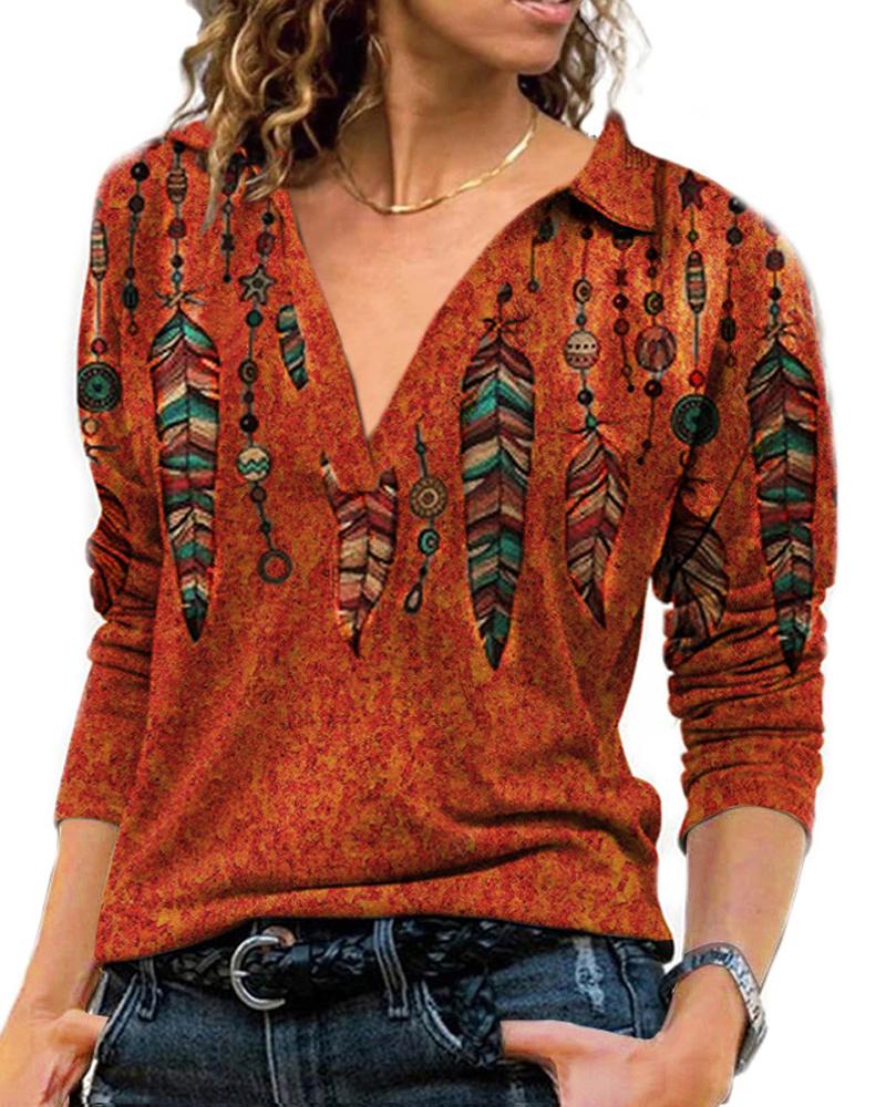 

Graphic Print Long Sleeve Top, Orange