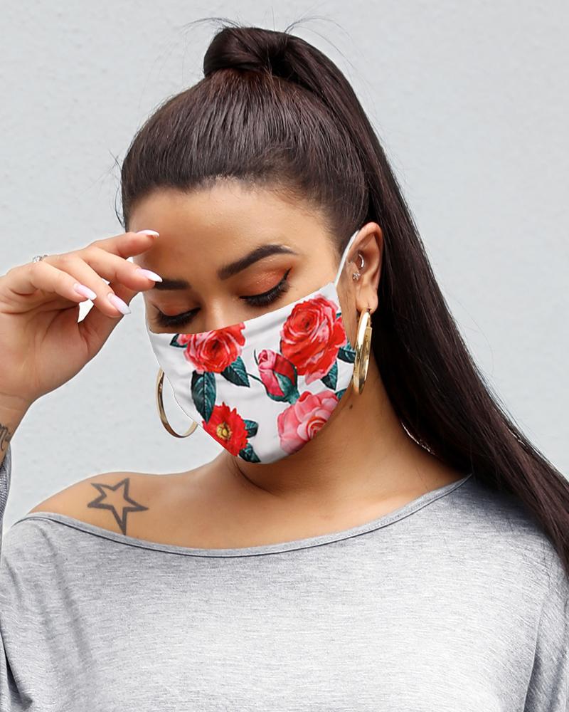 

Floral Print Breathable Mouth M .a. s. k Washable And Reusable, White