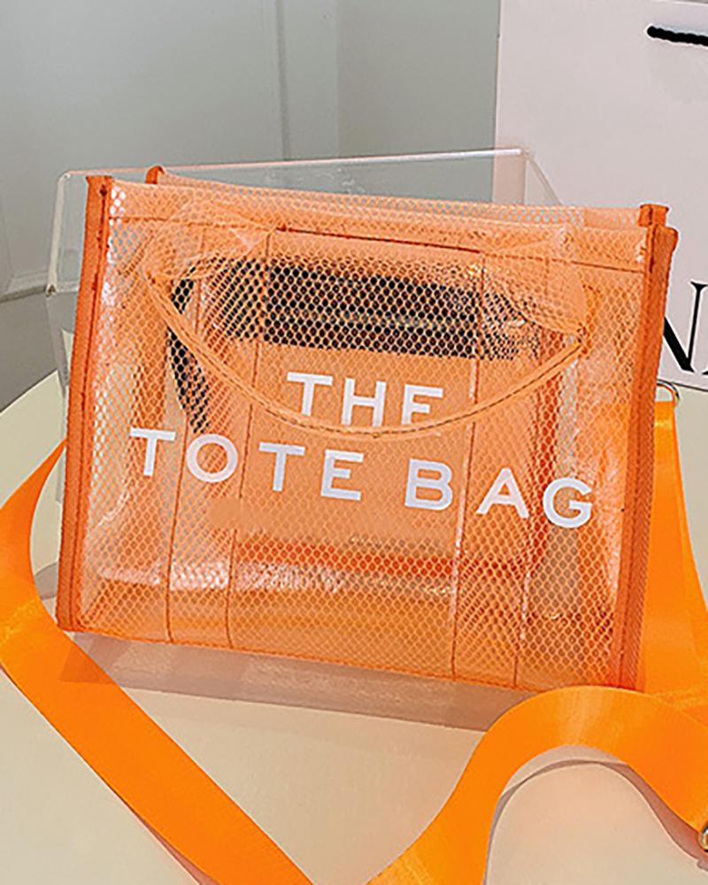 

PVC Pastel Letter Print Tote Bag, Orange