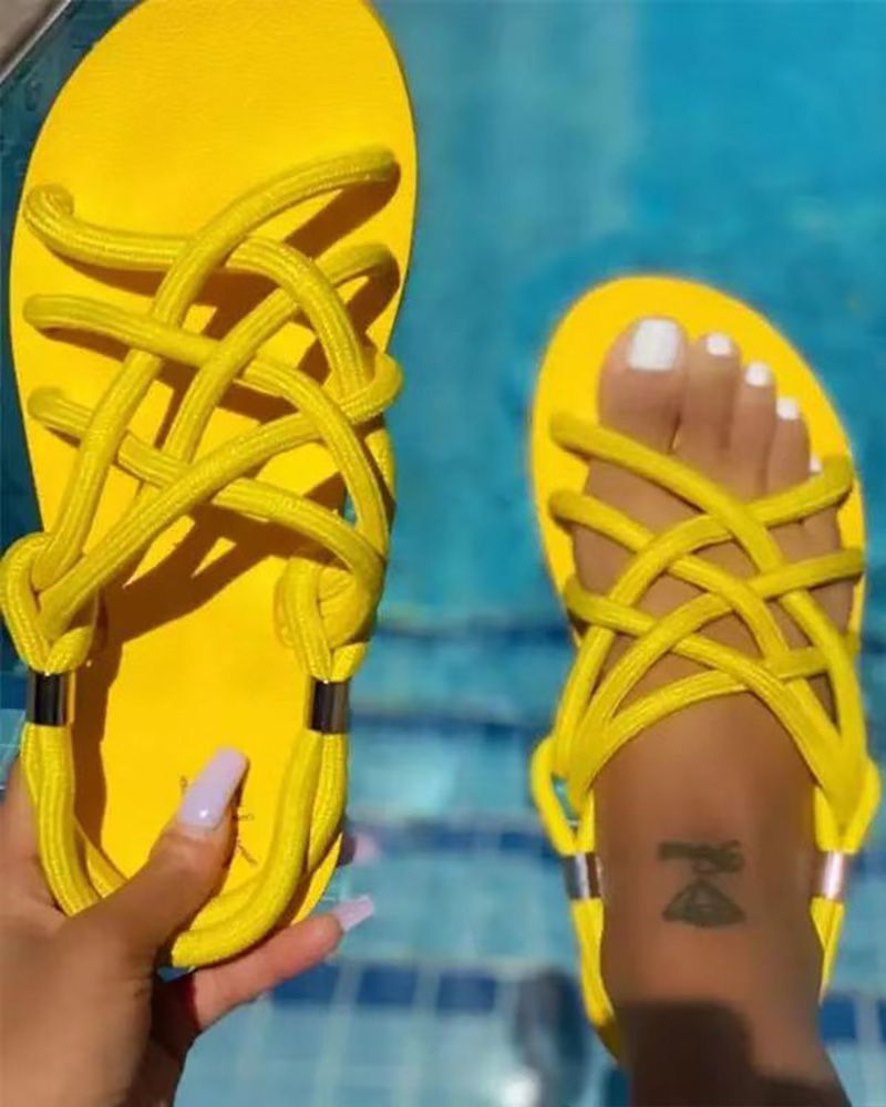

Braided Round Toe Slingback Flat Sandals, Yellow