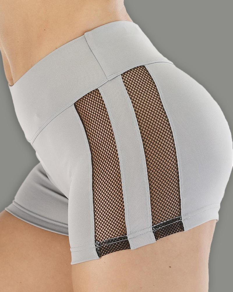 

Fishnet Mesh Quick-dry Butt Lifting Yoga Shorts, Gray