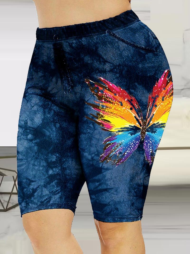 

Tie Dye Butterfly Print Sports Leggings Yoga Shorts, Dark blue