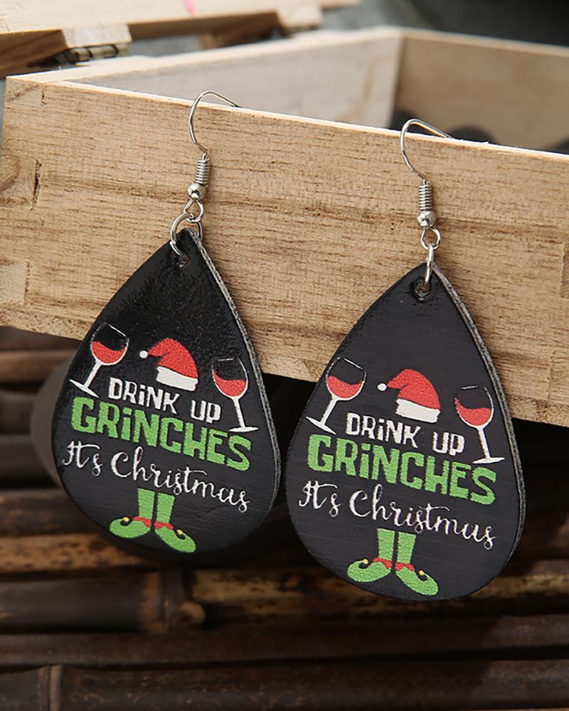 Boucles d'oreilles pendantes à imprimé graphique et lettre en cuir PU de Noël