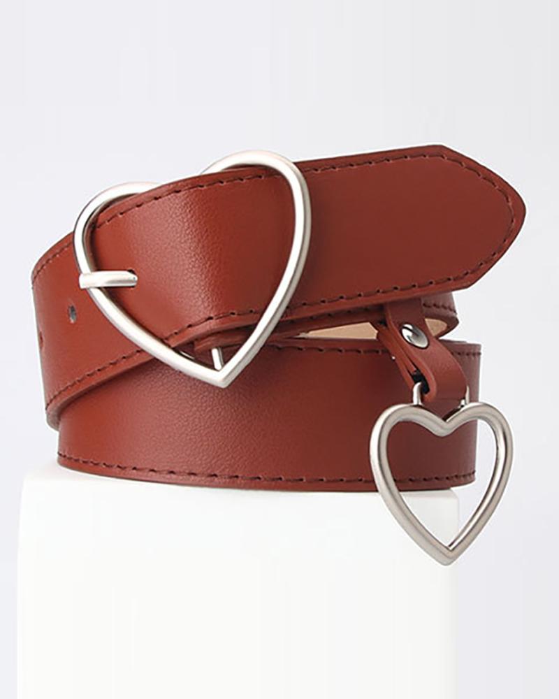 

Double Heart Buckle PU Belt, Brown