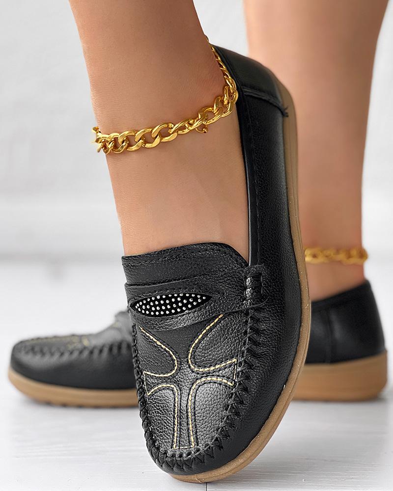 

Vintage Quilted Non Slip Casual Loafers, Black
