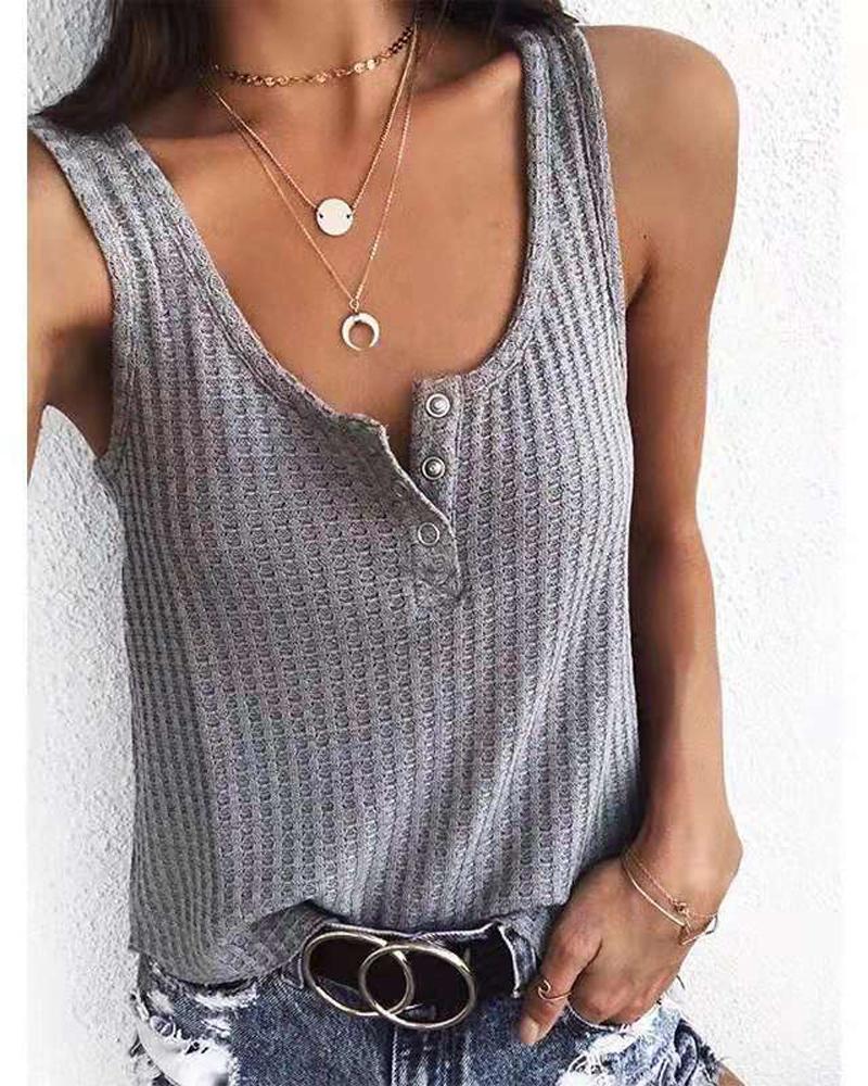 

Button Front Casual Tank Top, Gray